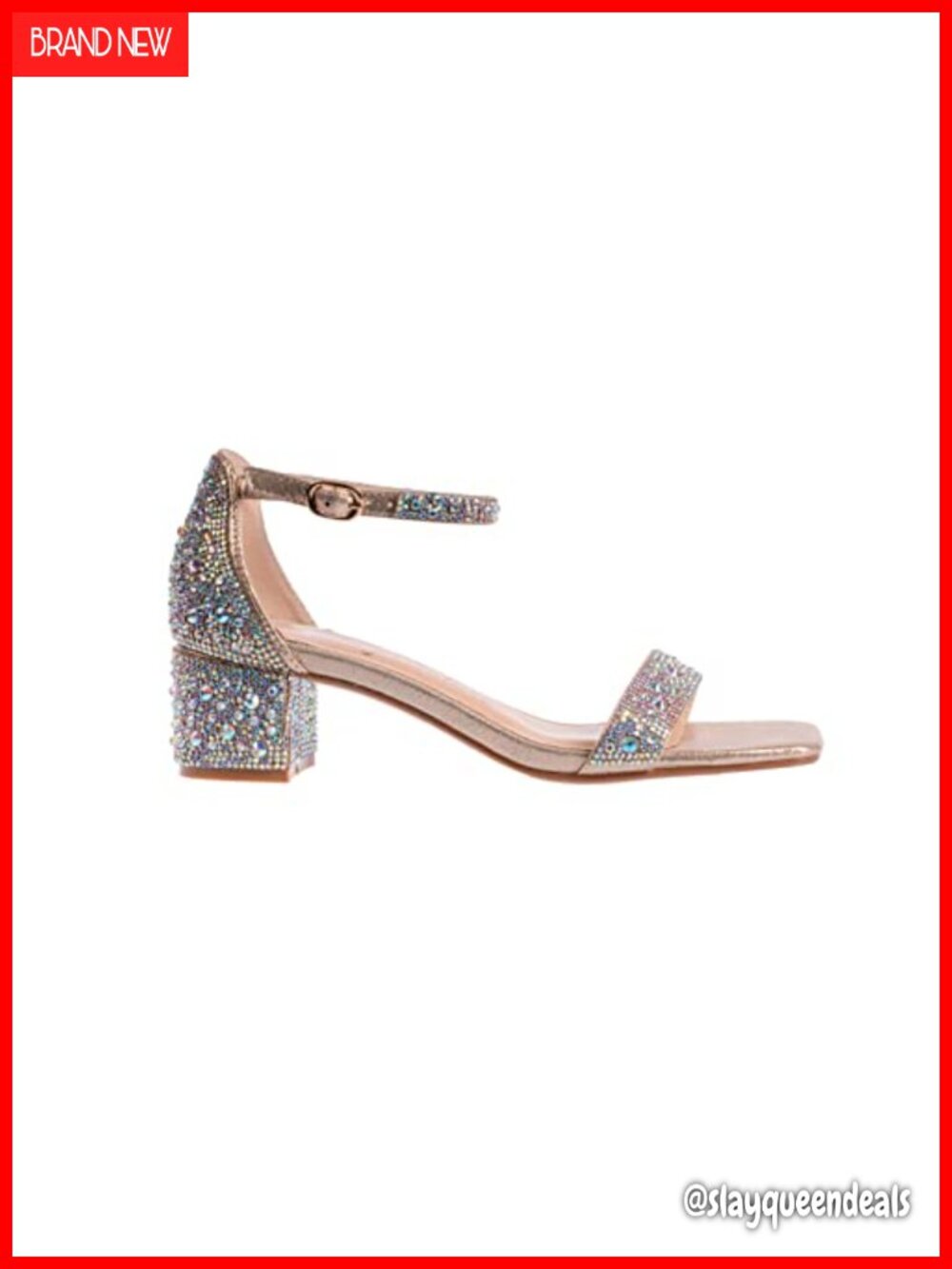 Rhinestone Embellished Block Heel Sandal Open Toe Ankle Strap Dress Heels